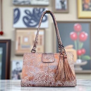 Patricia Nash Bronze & Turquoise Floral Embossed Satchel Handbag